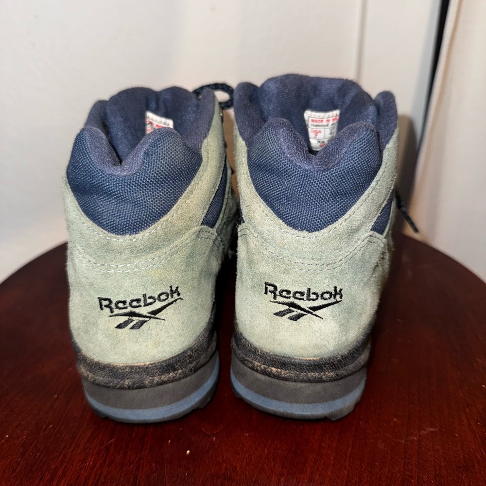 Vintage Green Reebok Hexalite Hiking Camping Boots Blue Suede Leather 7 View 2